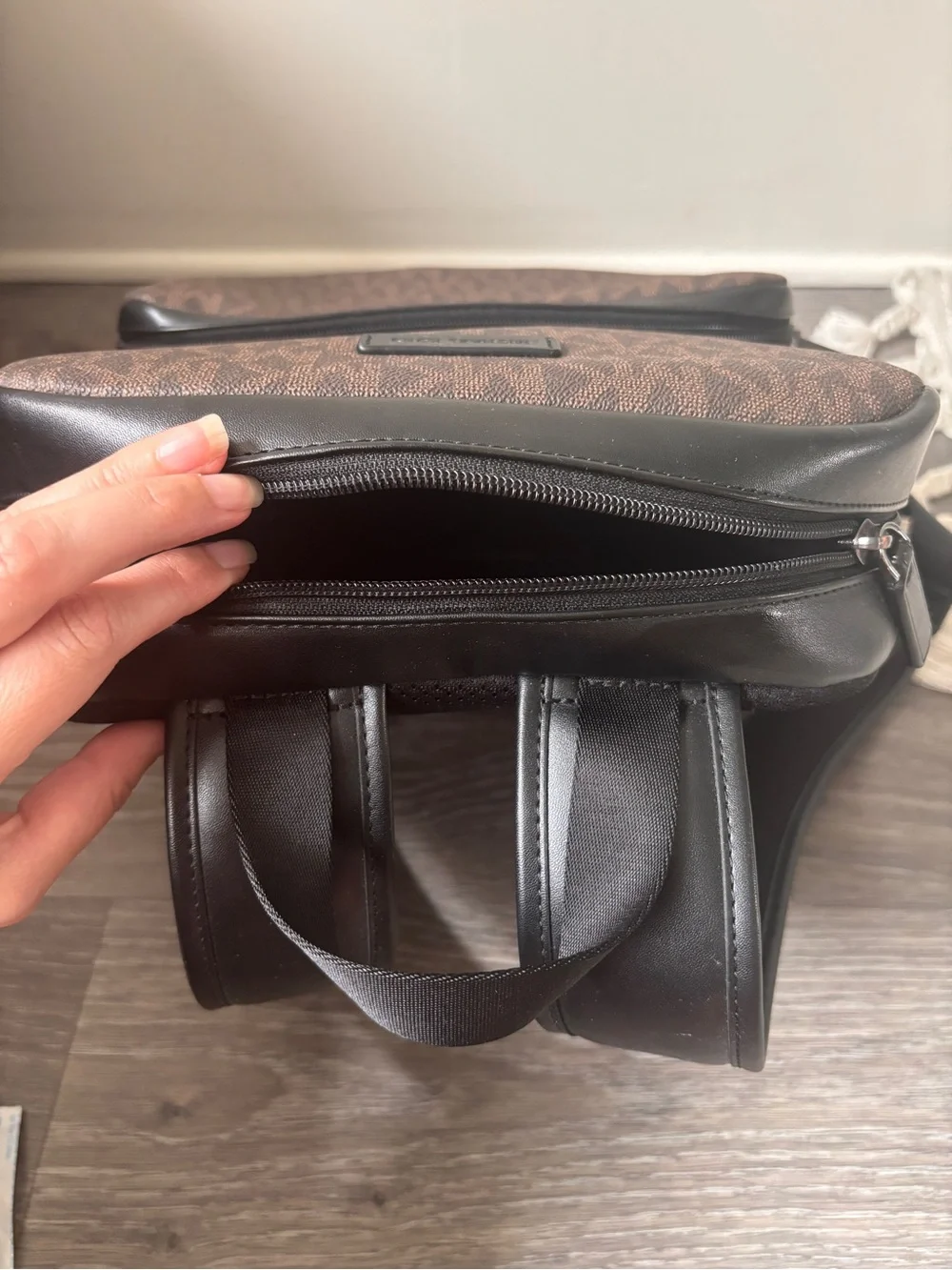 Michael Kors Brown and Black Logo-Print Backpack